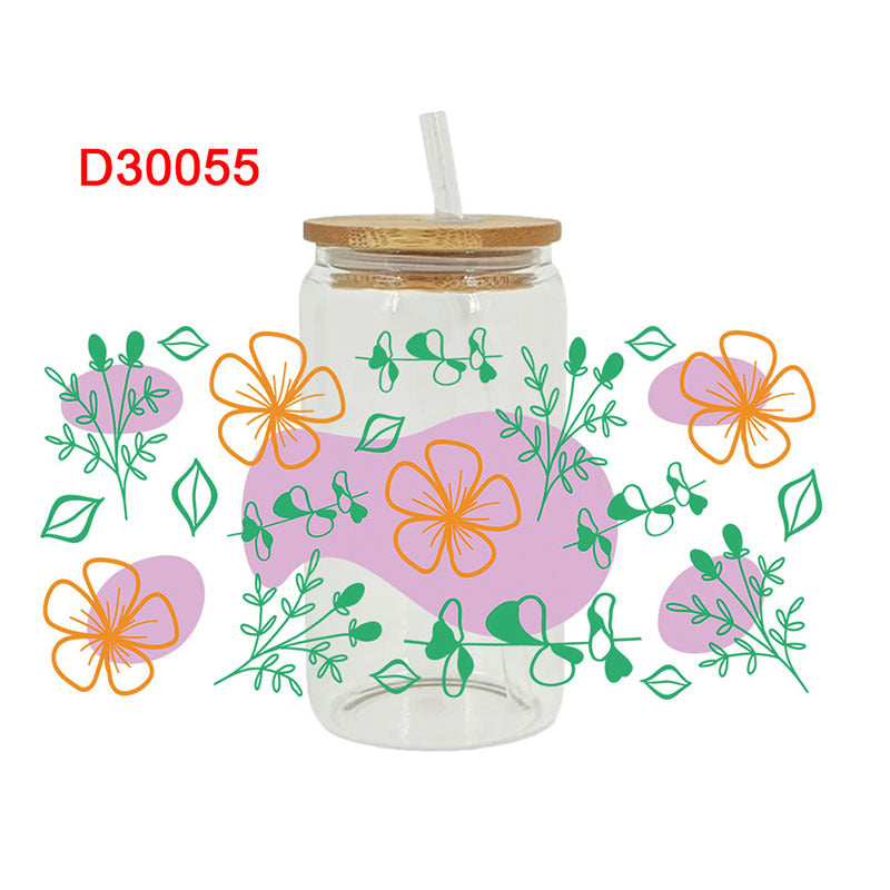 Wholesale Colorful flowers branches and leaves 16oz Cup UV DTF Wraps