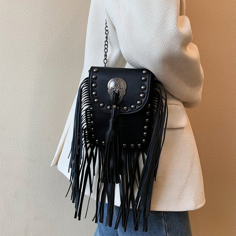 Wholesale PU Ethnic Style Tassel Rivets Small Square Bag
