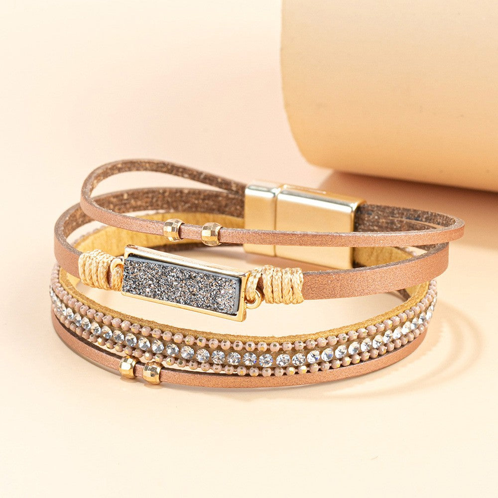 Wholesale Multi layer diamond crystal magnetic buckle  Layered Bracelet Set