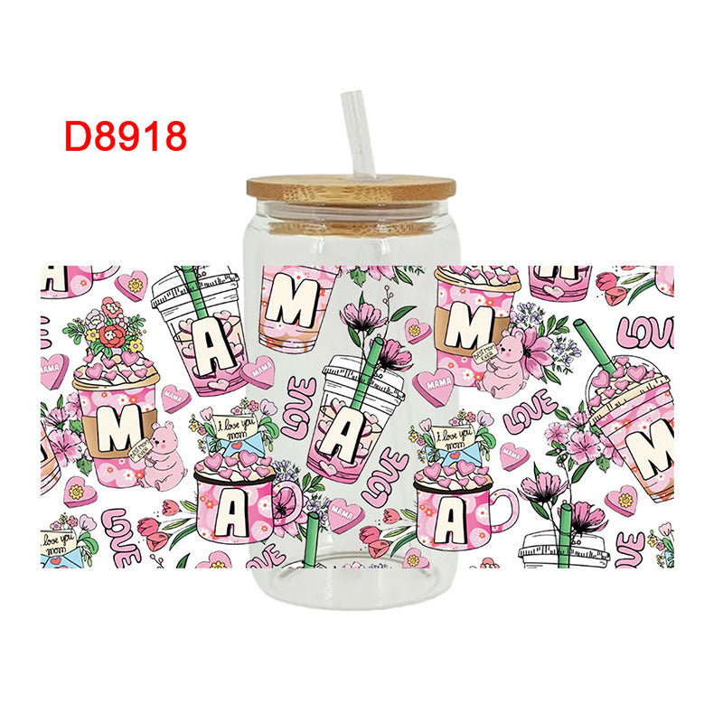 Wholesale Mother's Day Colored Alphabet   16oz Cup UV DTF Wraps