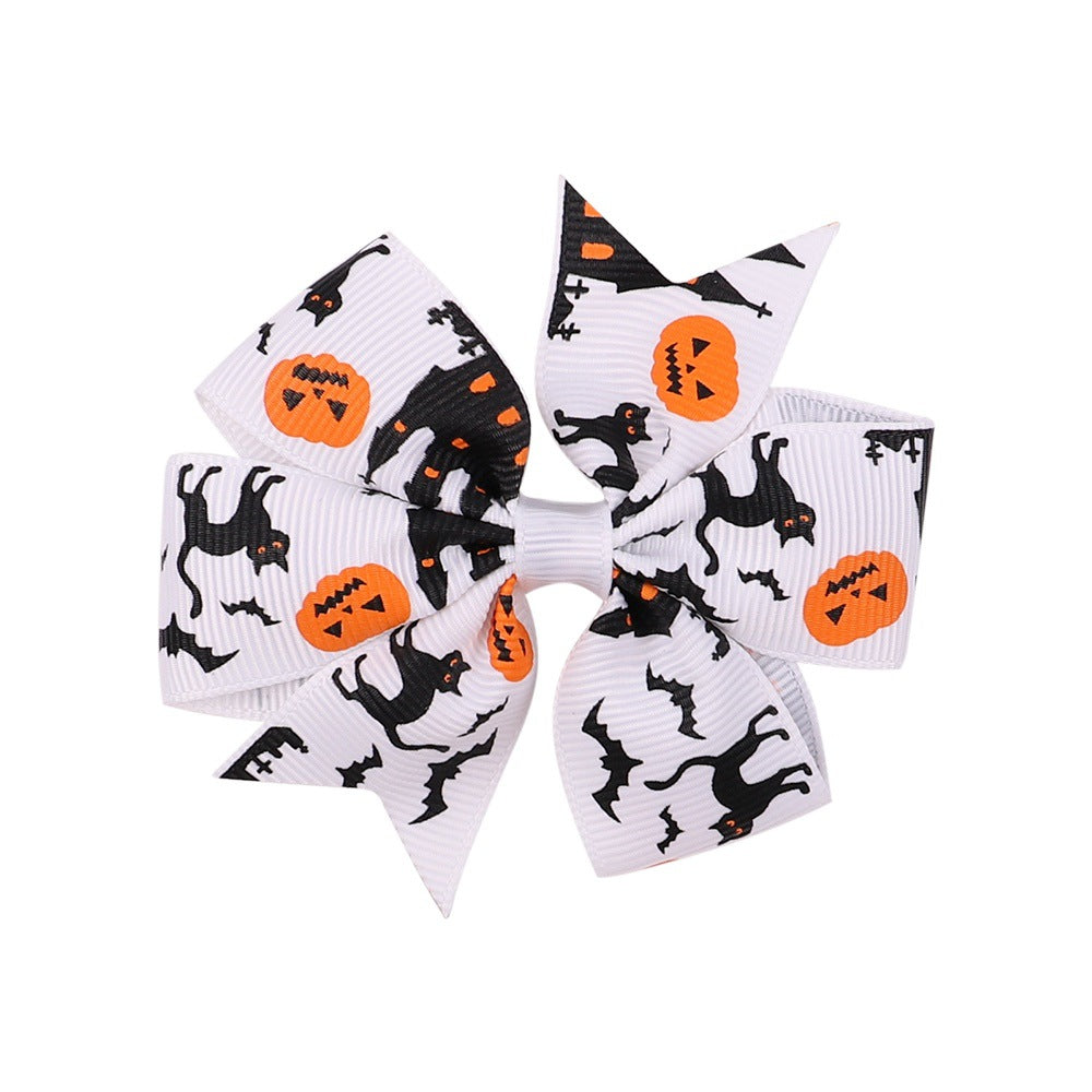 Wholesale Halloween Dress Up Skeleton Bat Ghost Pumpkin Fabric Kids Hair Clips