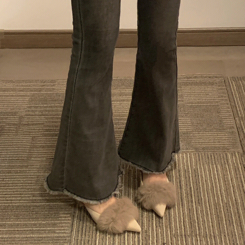 Wholesale Autumn and Winter Warm Thin High Heel Women's Mueller Shoes Slippers