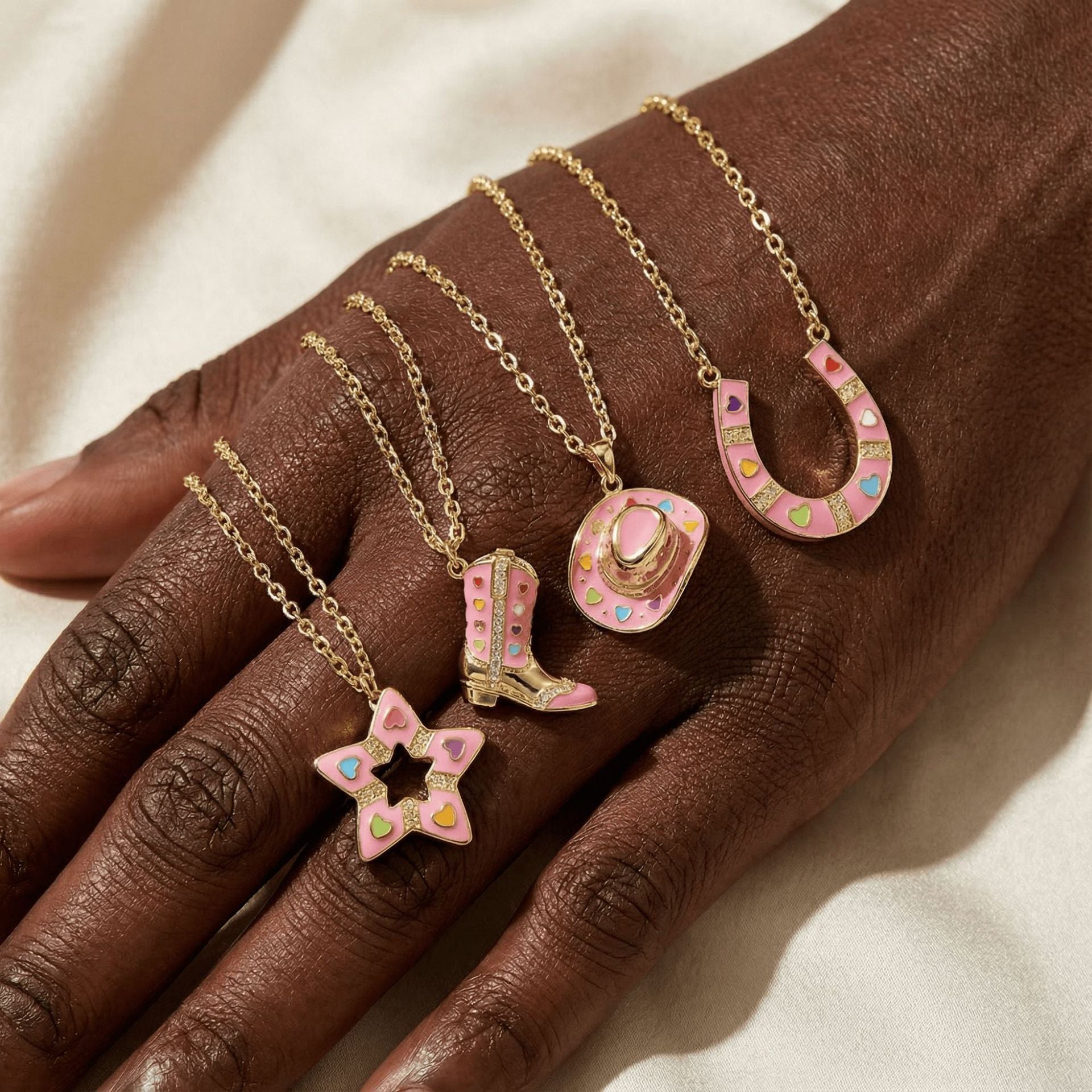 Wholesale Pink Gold Sweet and Cool Western Cowboy Hat Zirconia Pendant Necklace