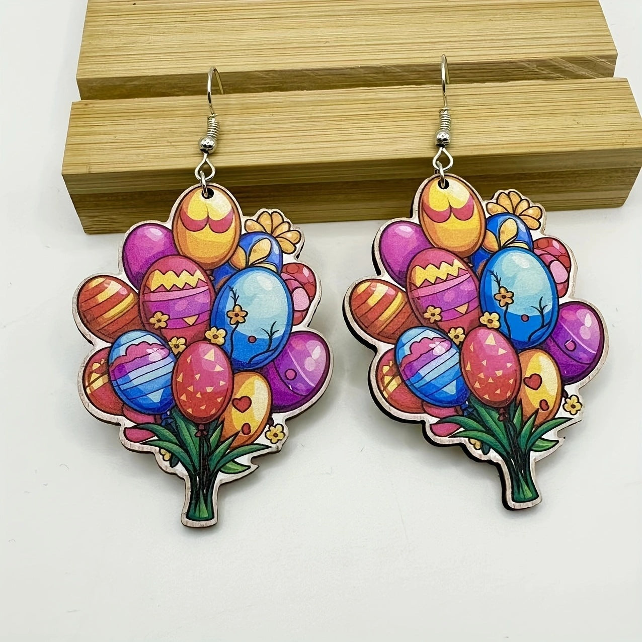Wholesale Easter Flower Basket Rabbit Printed Easter Egg Earrings