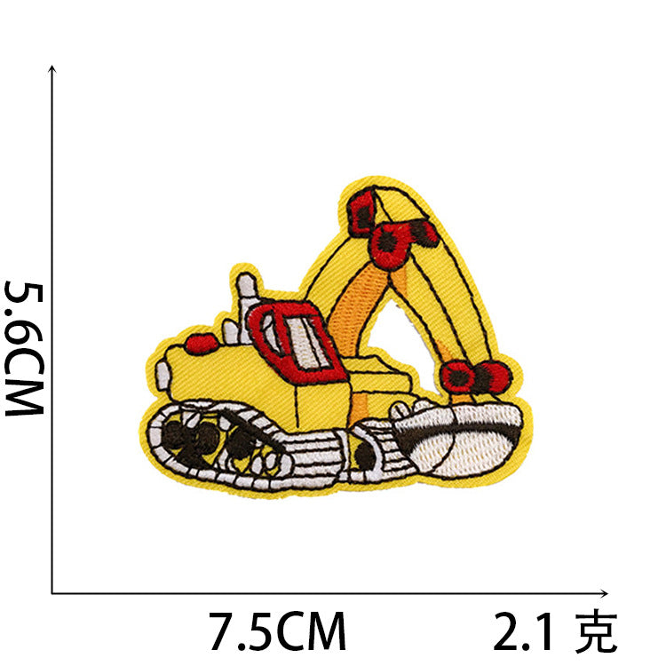 Wholesale Stylish Construction Vehicle Embroidery Patches Self Adhesive Polyester Cloth Applique For Clothing And DIY