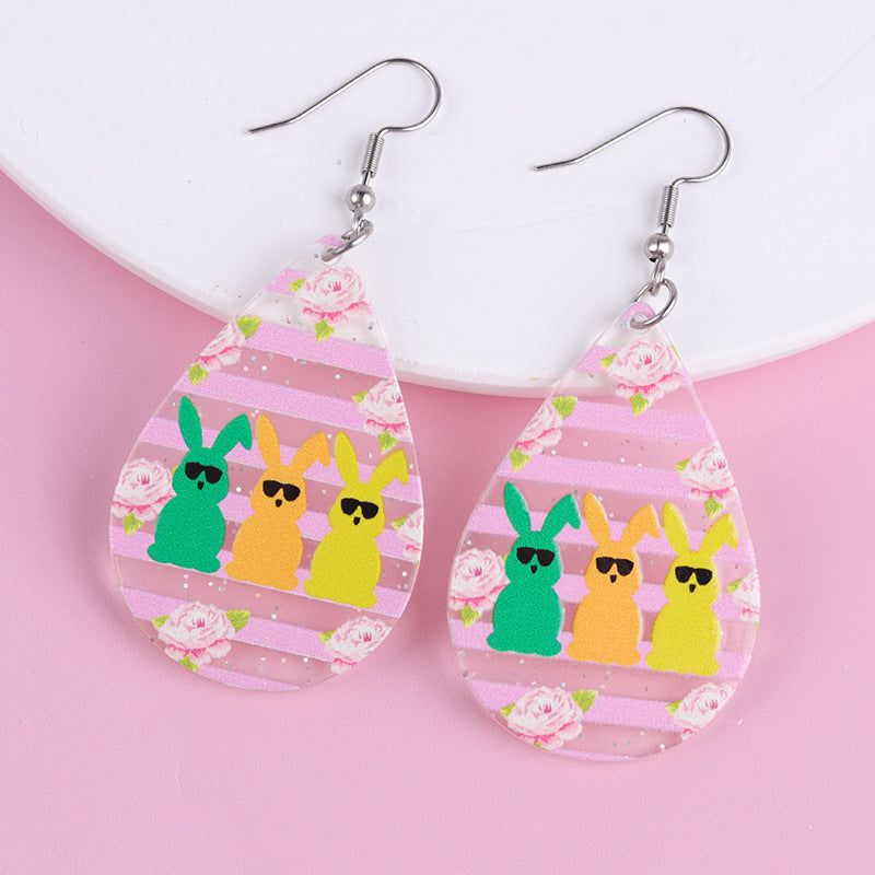 Wholesale Easter color sunglasses Rabbit printed earrings earrings female acrylic simple personalized earrings