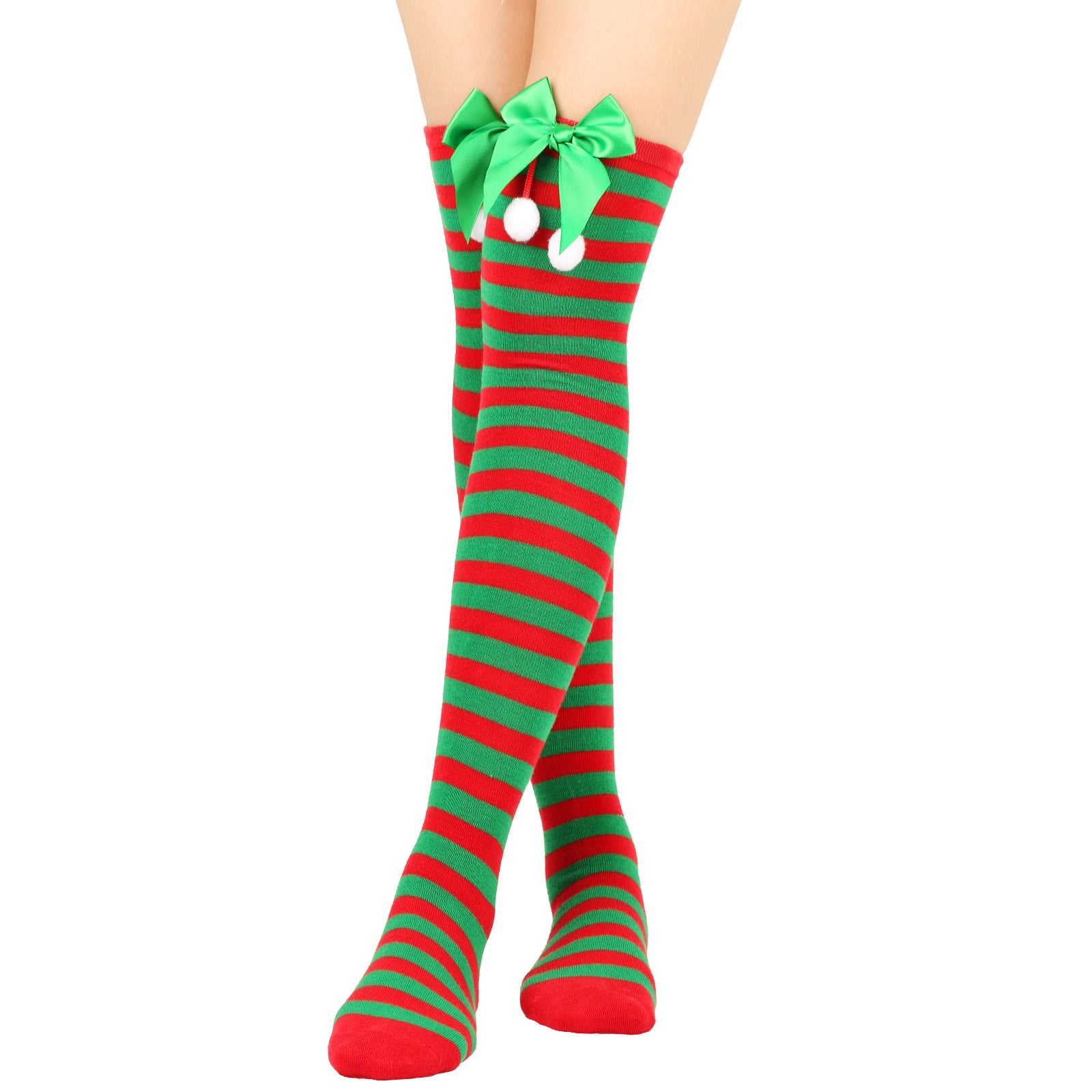 Wholesale Bow Christmas Ball Striped Over-the-Knee Socks