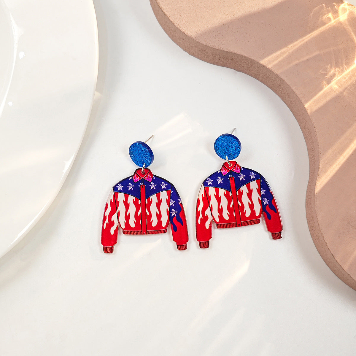 Wholesale Vintage Love Heart Flower Independence Day Acrylic Earrings