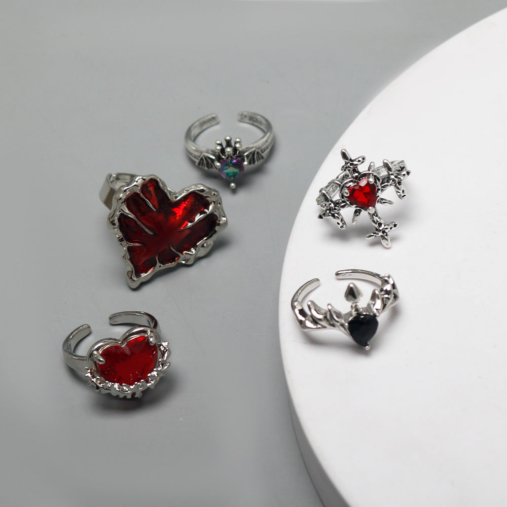 Wholesale Dark Gothic Red Love Cross Open Ring