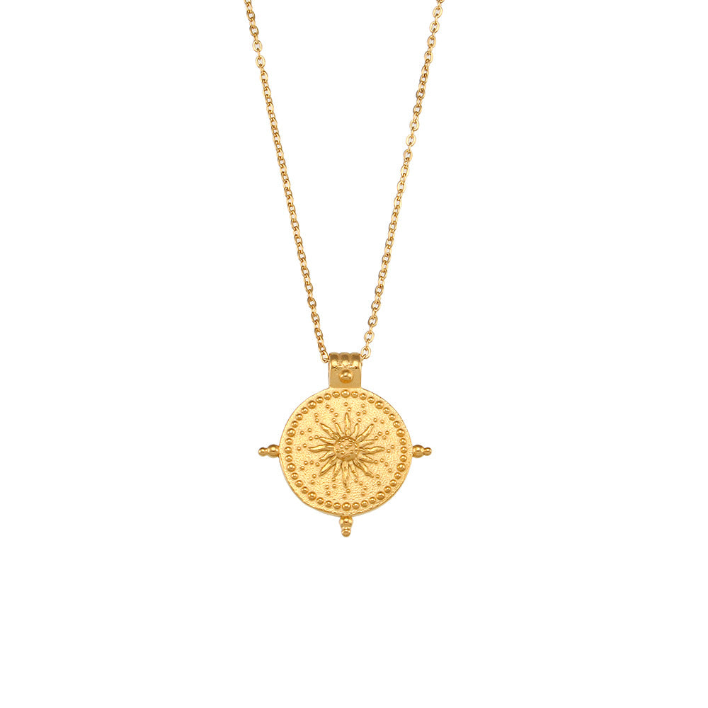 Wholesale Stainless Steel Gold Vintage Sun Compass Pendant Necklace