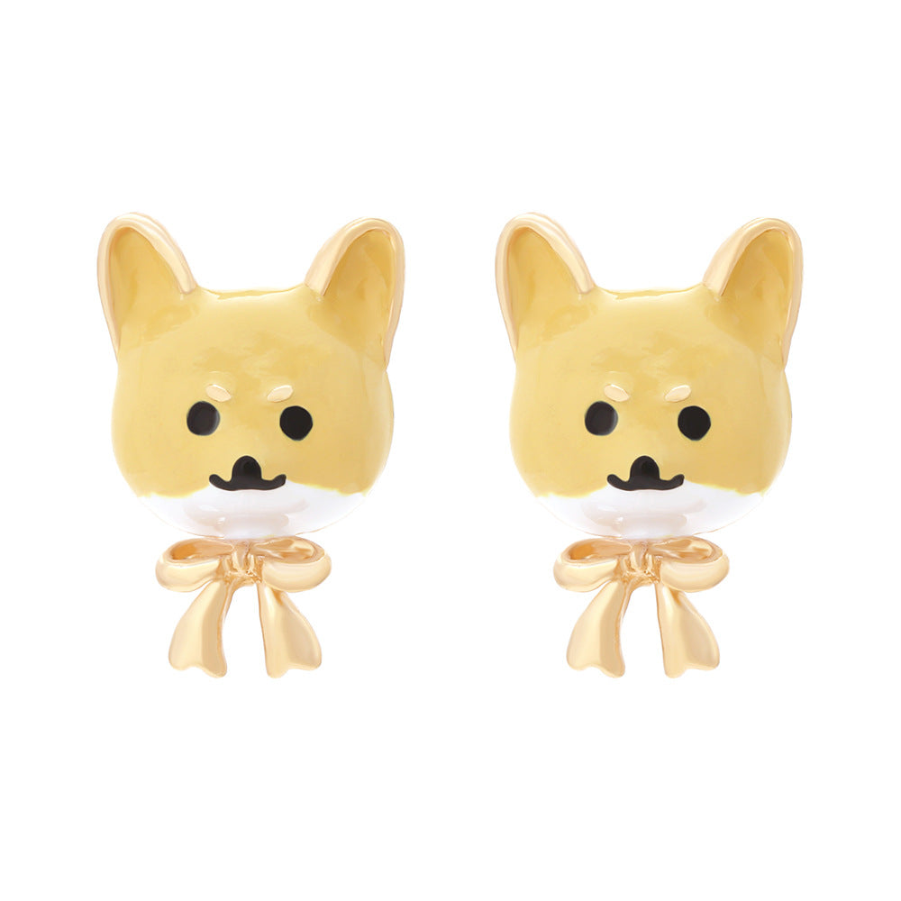 Wholesale Cartoon Enamel Bow Puppy Zinc Alloy Earrings