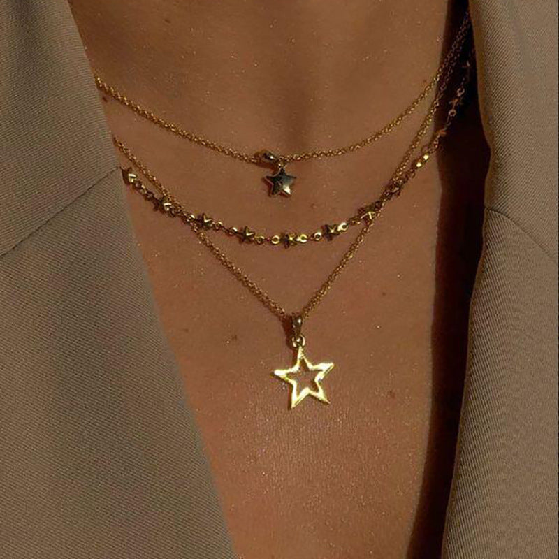 Wholesale Multi-Layered Wearing Cross Star Moon Butterfly Pendant Alloy Necklace