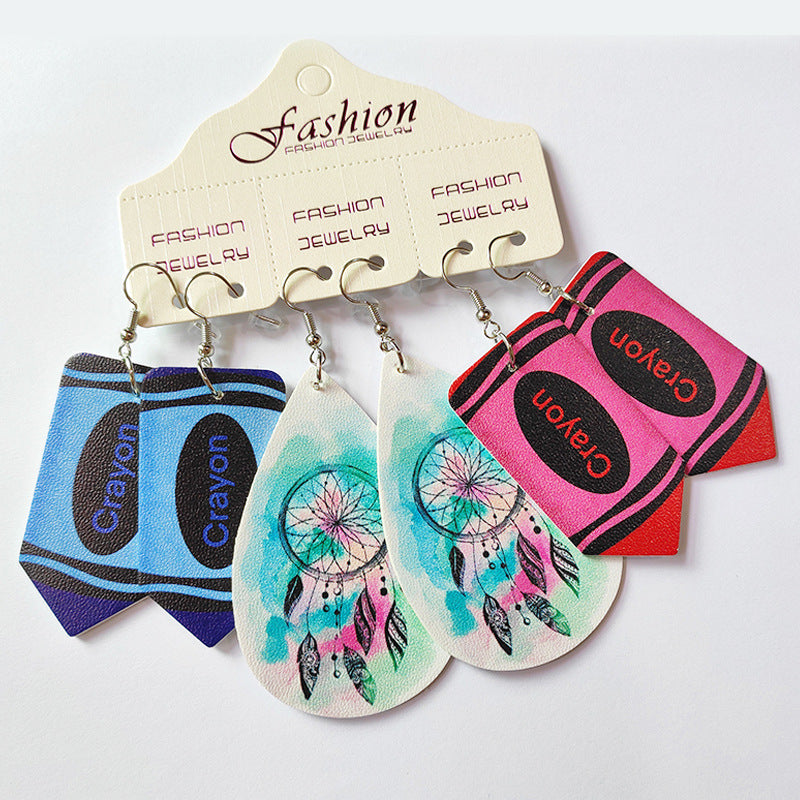 Wholesale 2 Sets Leather Western Cowboy Teacher's Day Graduation Season Earrings