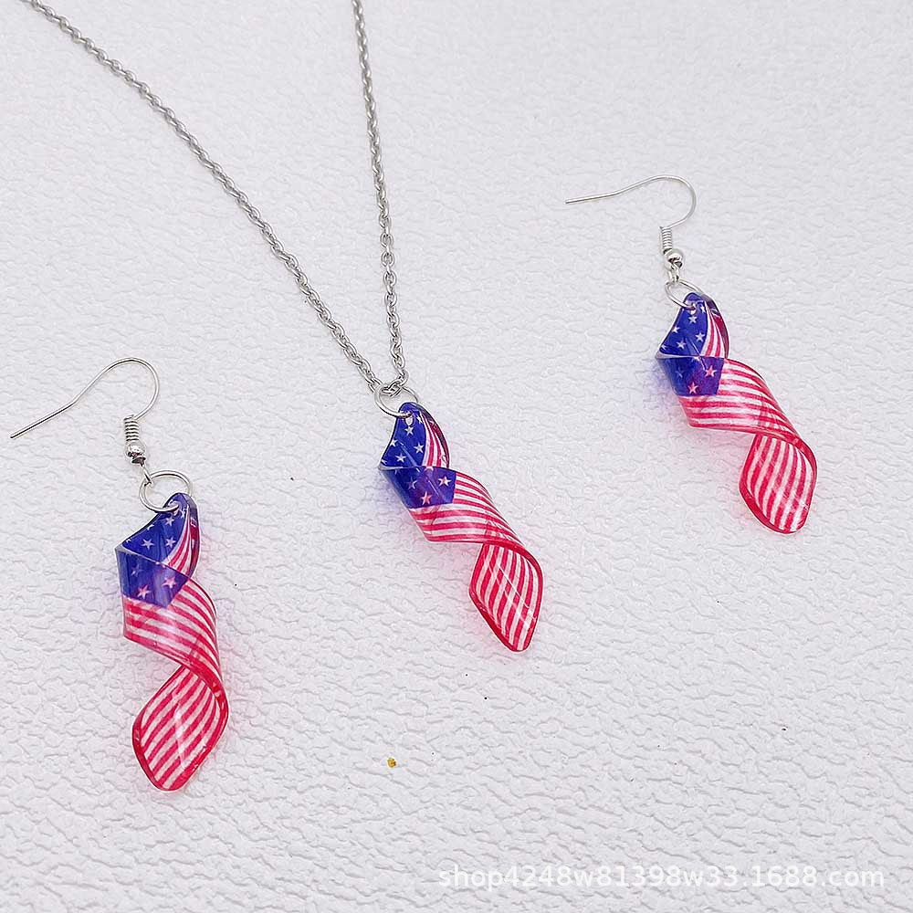Wholesale Independence Day American Flag Acrylic Necklace Earrings