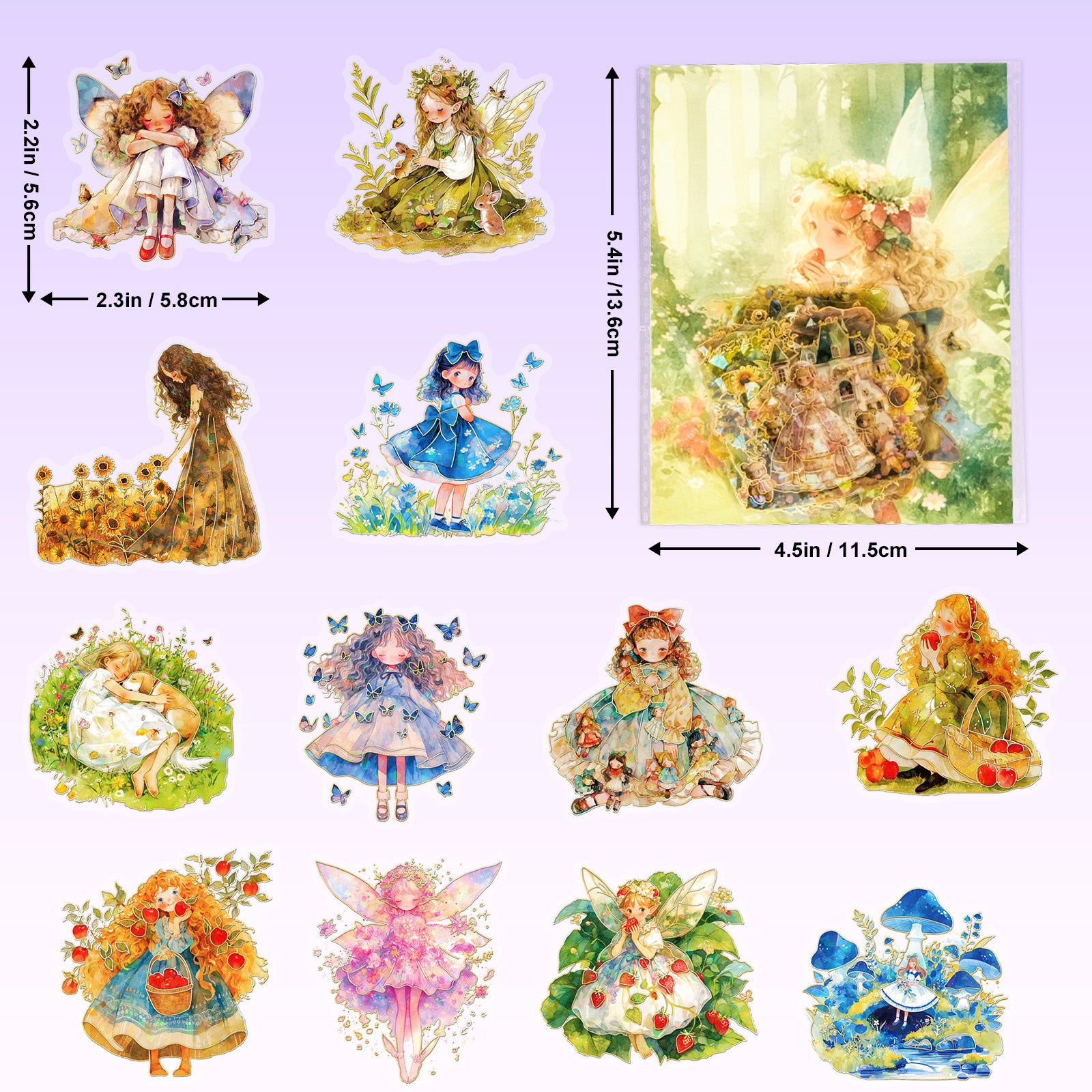 Wholesale 30 Fairy Tale Forest Stickers PET Material Gold Foil Transparent  Waterproof Cartoon Stickers