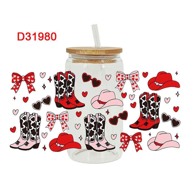 Wholesale Western style cow head boots sunflower  16oz Cup UV DTF Wraps