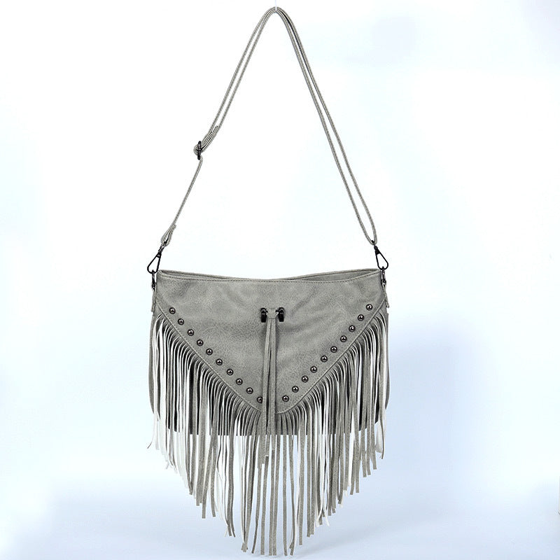 Wholesale PU Rivet Tassel Shoulder Bag
