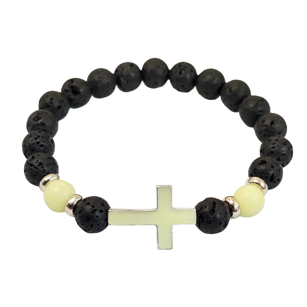 Wholesale Volcanic stone luminous multi-color cross bracelet