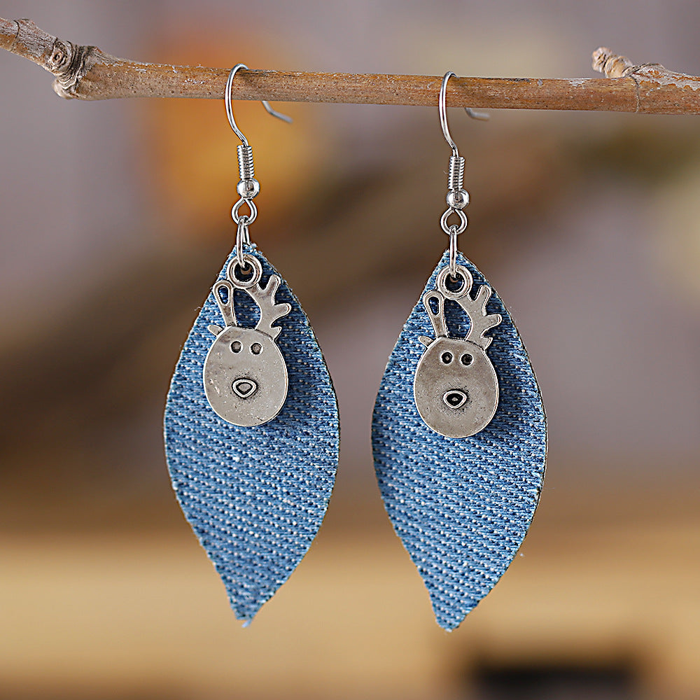 Wholesale Metal Denim Leather Dangle Earrings