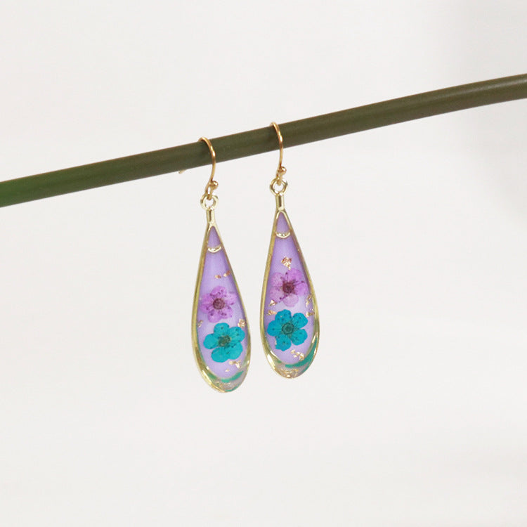 Wholesale 6pcs Plant Specimen Resin Colorful Dried Flower Earrings