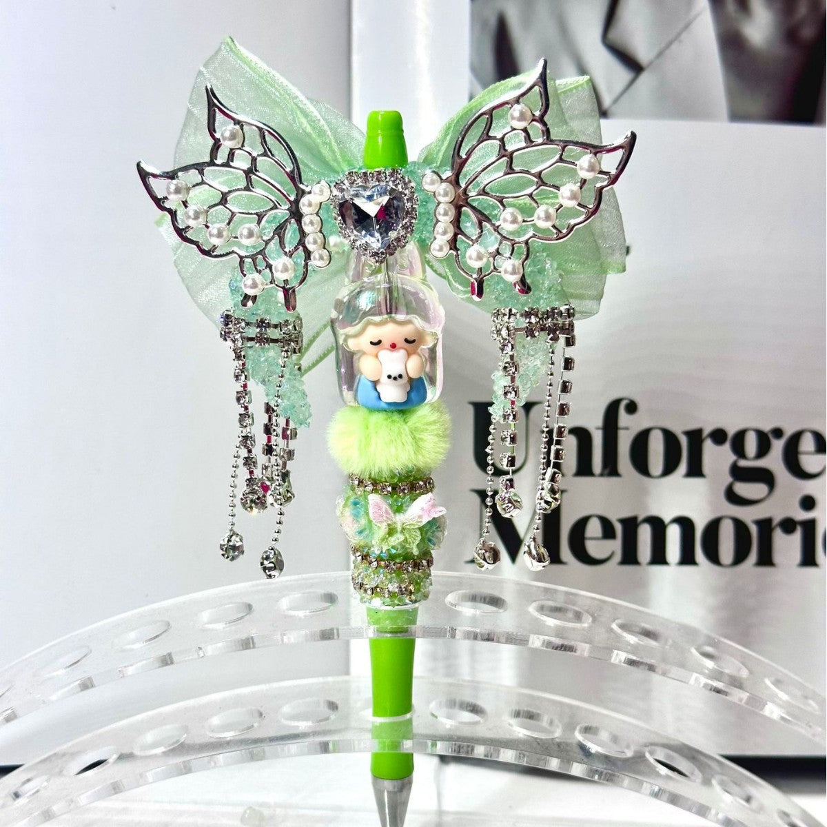 Wholesale Butterfly moon with holes for pen  heavy work beaded pen  beaded