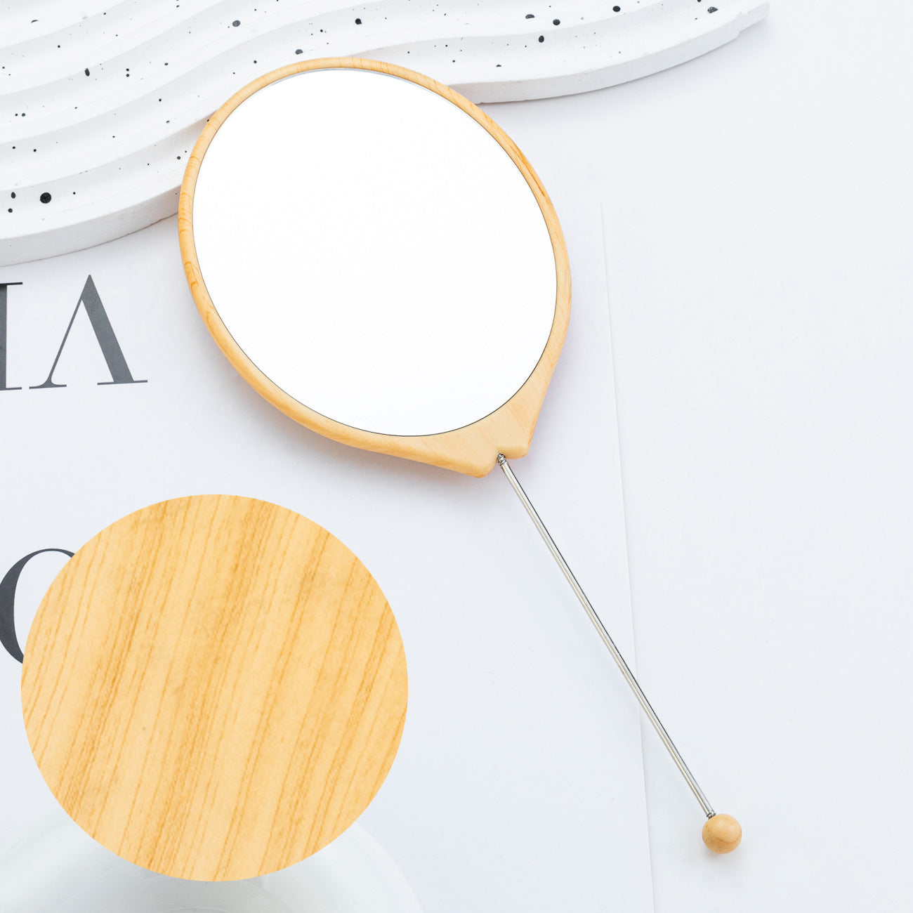 Wholesale New DIY beaded oval wood grain mirror handheld makeup mirror