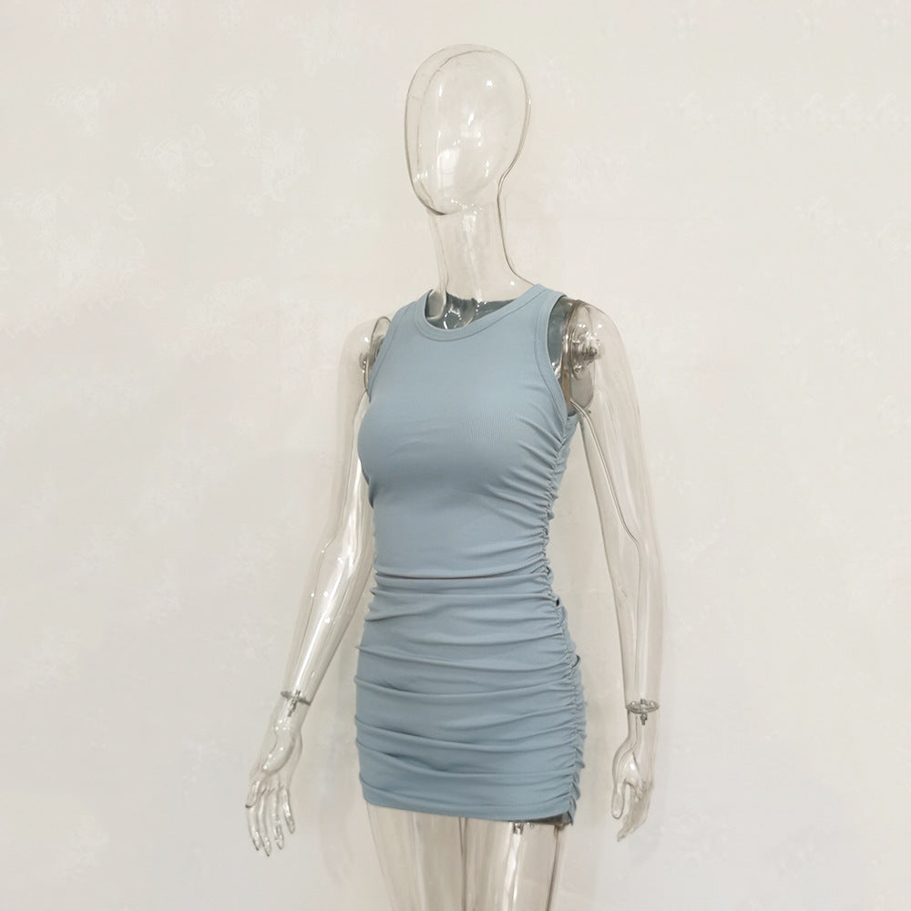 Wholesale Pleated Ribbed Fitted Dress