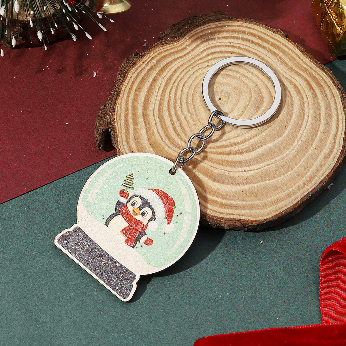 Wholesale Christmas Wooden Bell Tree Christmas Tree Snowman Keychain