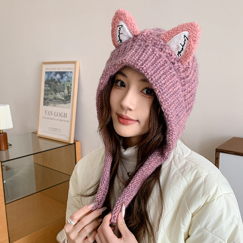 Wholesale Pointy Ear Knit Warm Ear Protector Winter Wind Chill Pullover Ski Cycling Hat