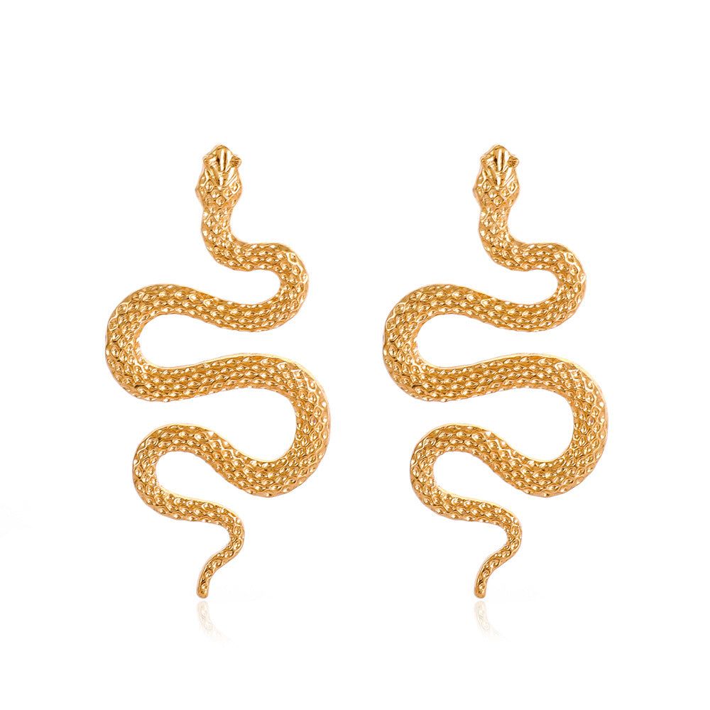 Wholesale Retro Exaggerated Snake Punk Geometric Alloy Carved Animal Snake Earrings