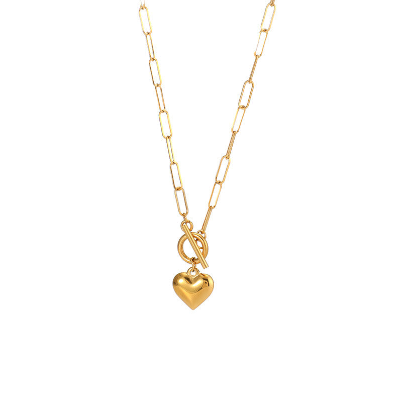 Wholesale stainless steel gold heart clavicle necklace gold plated