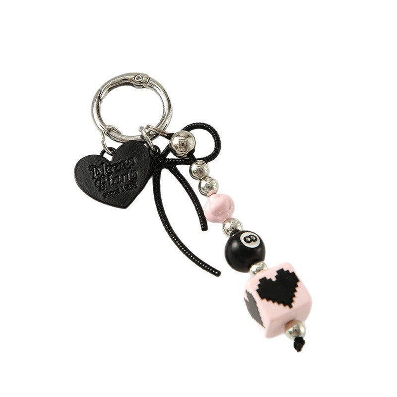 Wholesale Heart shaped bow square beads black pink keychain