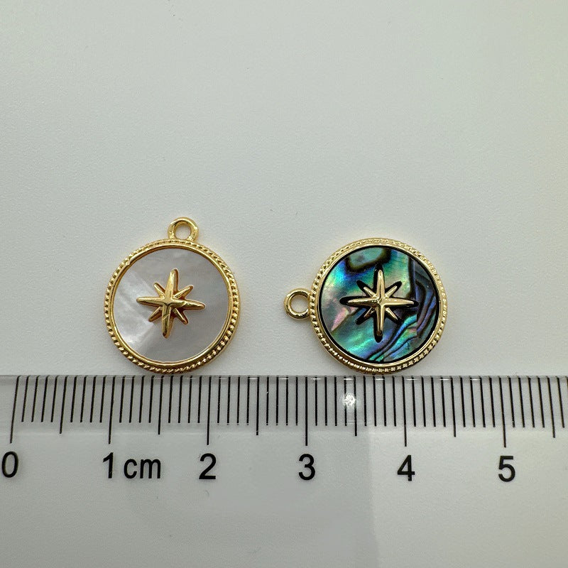 Wholesale 18K Copper Gold Plated Handmade Natural Shell Abalone Rose Eight Pointed Star Sun Pendant