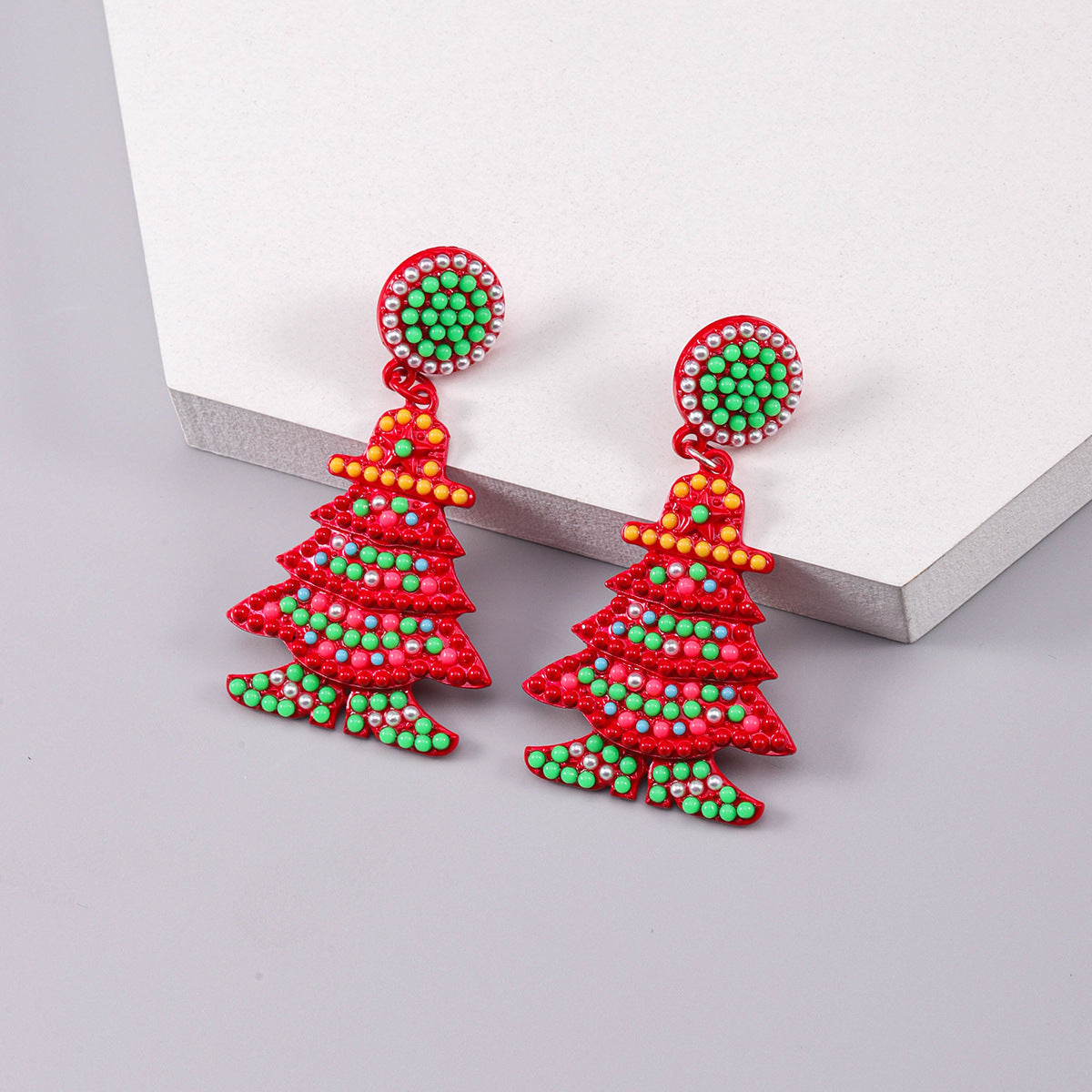 Wholesale Christmas Colored Rice Beads Christmas Tree Earrings