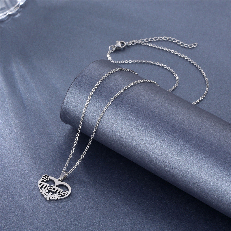 Wholesale Necklace  Heart-shaped Letters Mom Necklace Stainless Steel Necklace