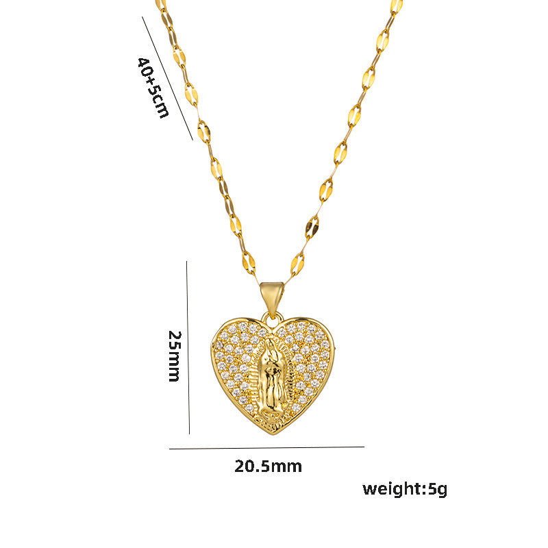 Wholesale  Clavicle Titanium Zircon Light   Madonna  Religion Necklace