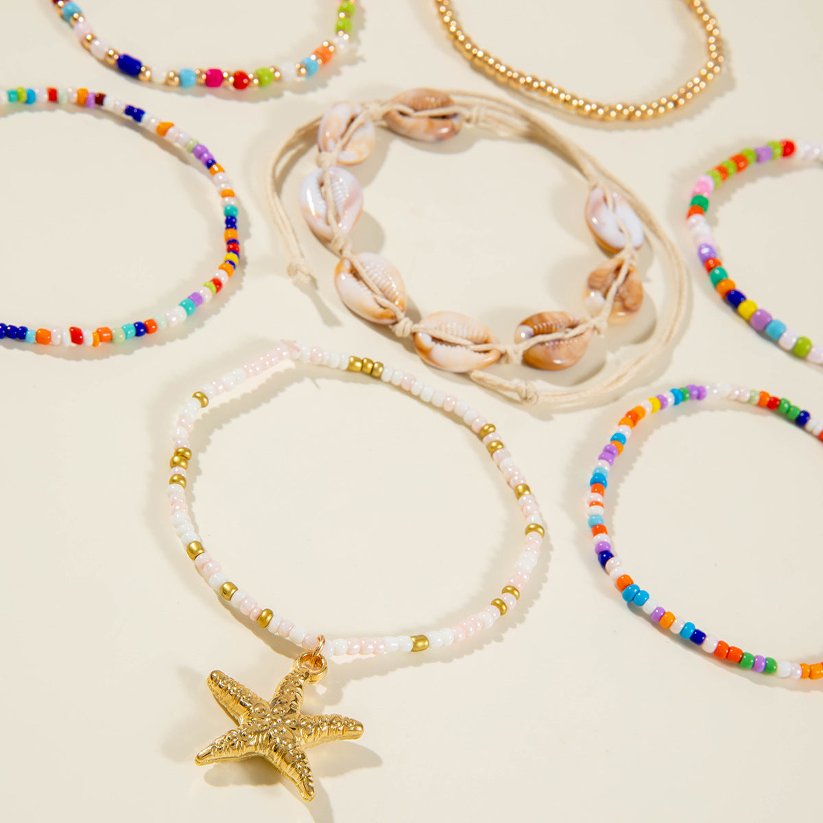 Wholesale Bohemian acrylic shell braided anklet seven-piece set