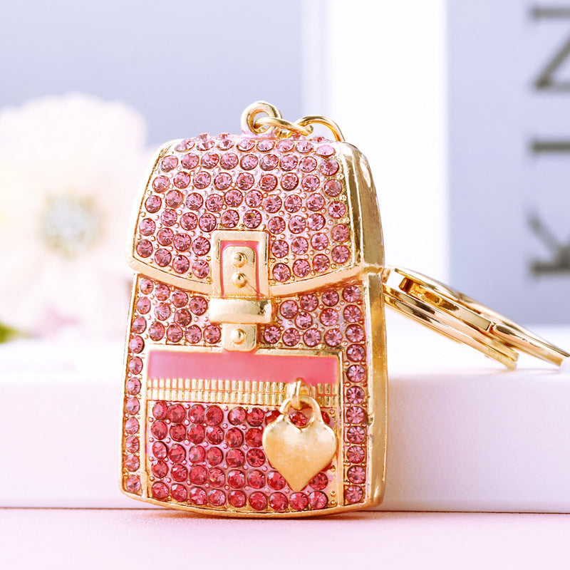 Wholesale Water Diamond Peach Heart Backpack Metal Keychains