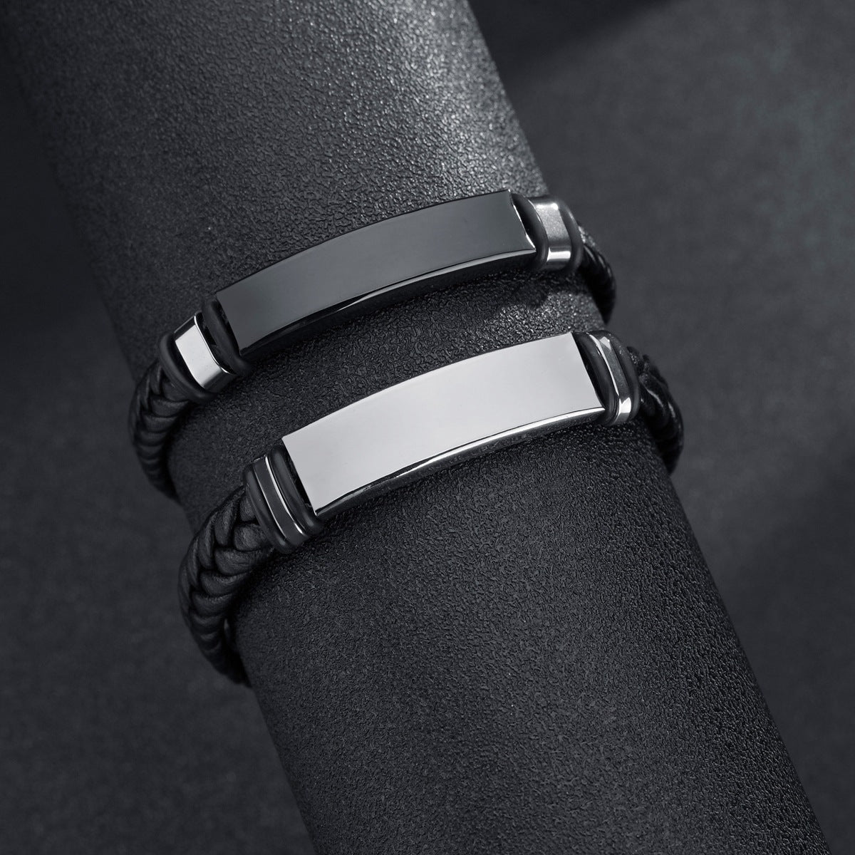 Wholesale Braided Leather Stainless Steel Bracelet with LOGO Engraved