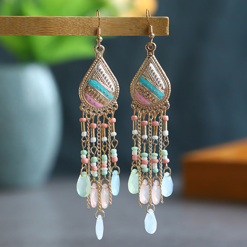 Wholesale Bohemian Colorful Water Drop Long Earrings