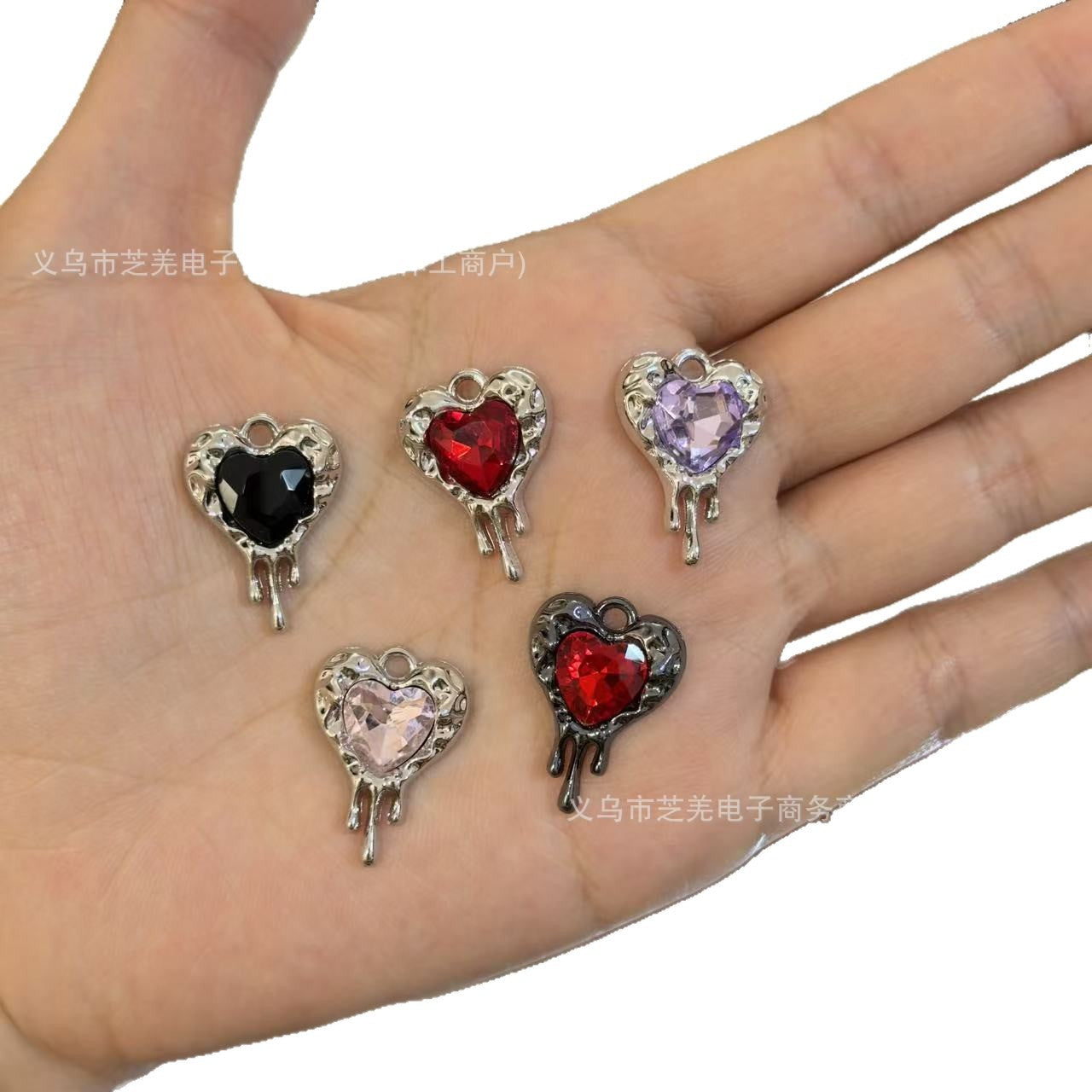 Wholesale 10pcs Colorful zircon melted heart-shaped relief Pendant