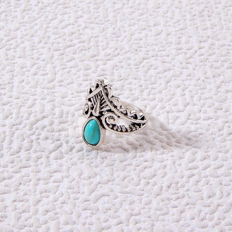 Wholesale Retro Turquoise Ring Ethnic Style Oval Cross Geometric Ring