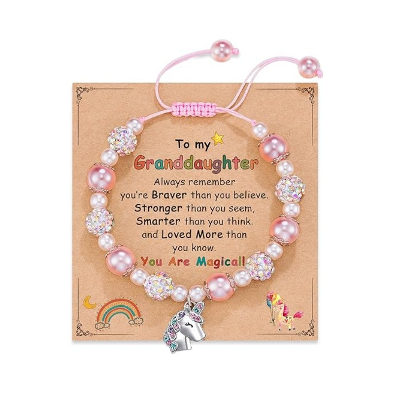 Wholesale Knitted pearl adjustable salamander unicorn pendant bracelet