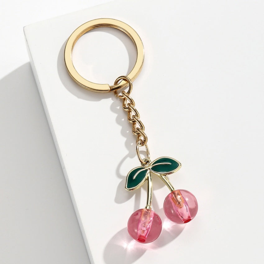 Wholesale Cute mini red transparent cherry Metal keychain