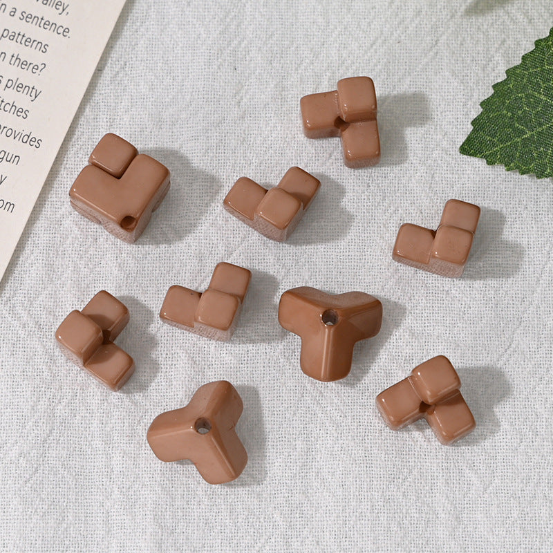 Wholesale  10pcs/pack Acrylic dopamine splicing oblique hole square stacking loose beads  Acrylic Beads