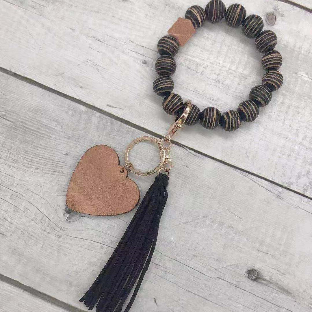 Llavero de cuentas de cuentas de madera al por mayor