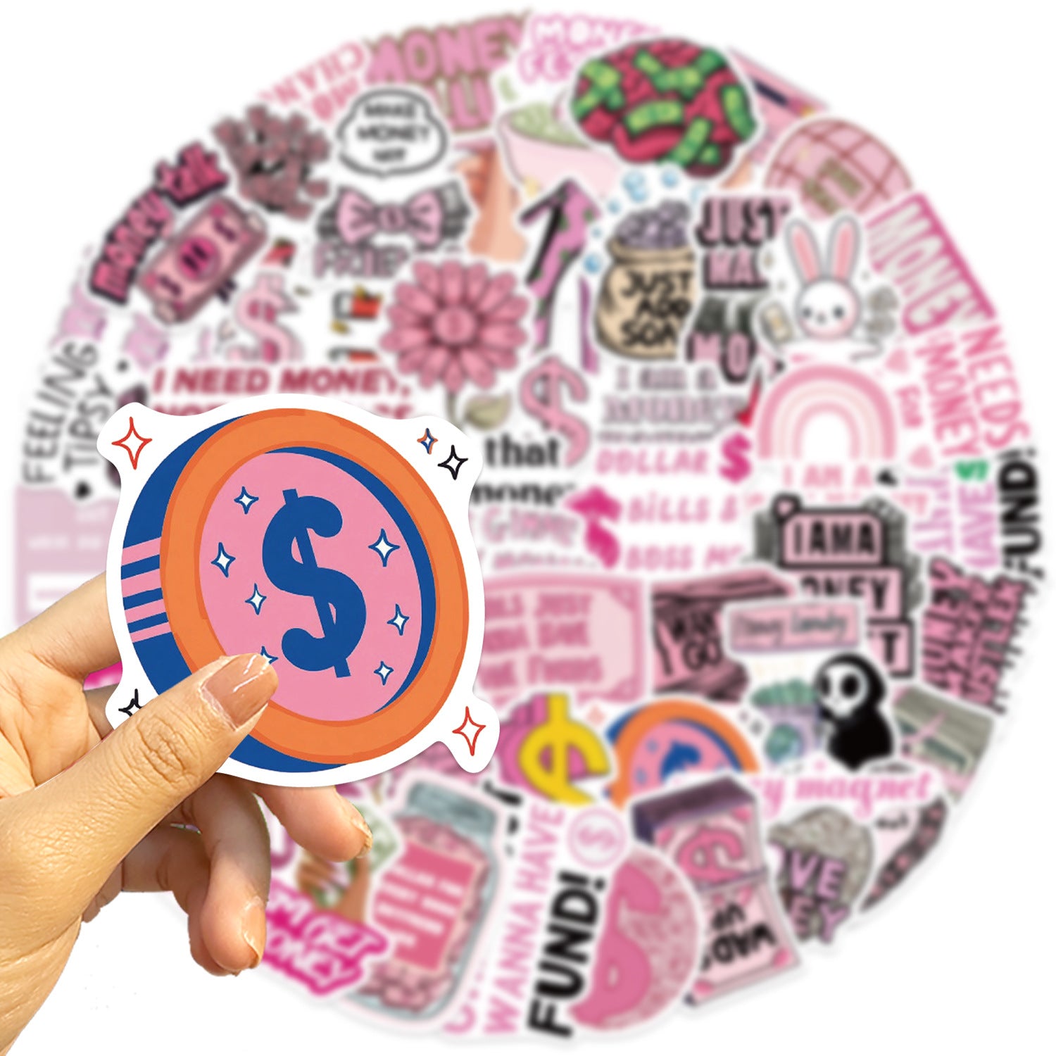 Wholesale 50pcs Cartoon Pink Money Series Graffiti Waterproof Stickers