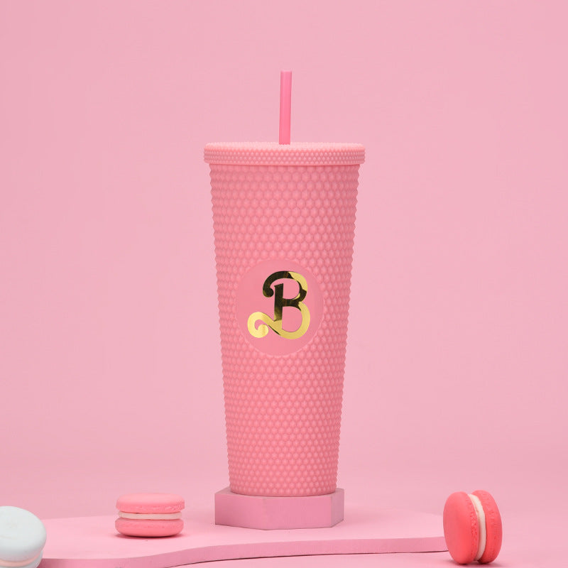 Wholesale double-layer plastic 710ml large capacity straw cup with hand durian diamond cup