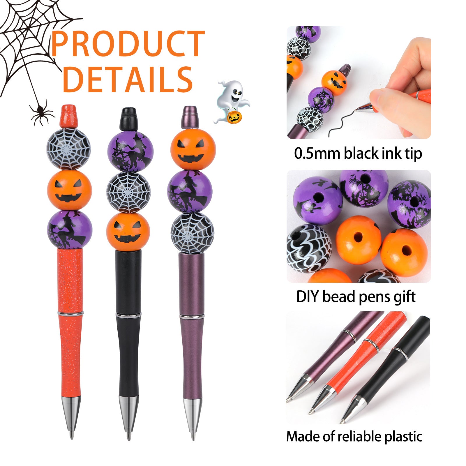 Wholesale Beaded Pens Fun DIY Halloween Creative Pumpkin Spider Ballpoint Pen