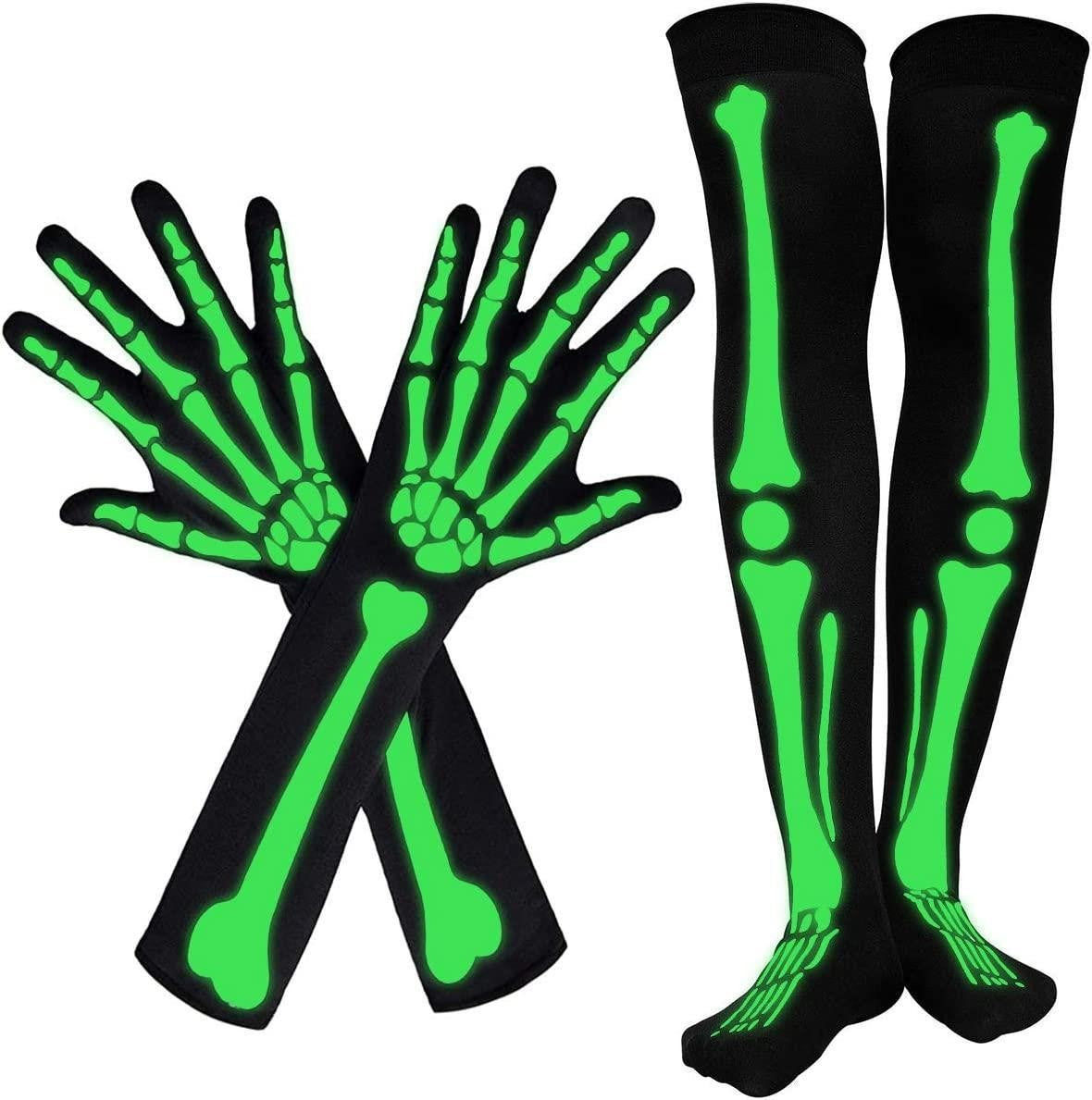 Wholesale Halloween Skeleton Gloves Skeleton Luminous Ghost Bone Stockings